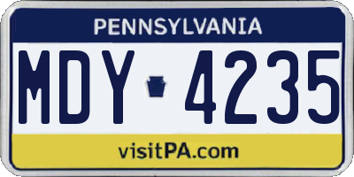 PA license plate MDY4235