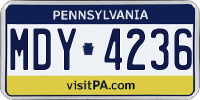 PA license plate MDY4236