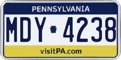 PA license plate MDY4238