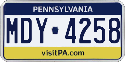 PA license plate MDY4258