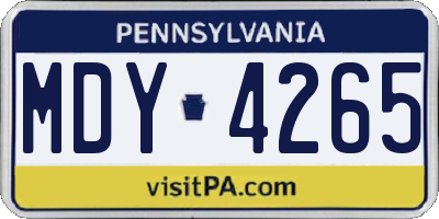 PA license plate MDY4265