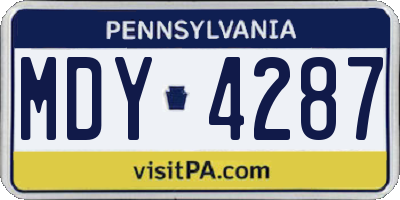 PA license plate MDY4287