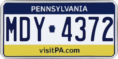 PA license plate MDY4372
