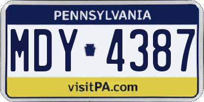 PA license plate MDY4387