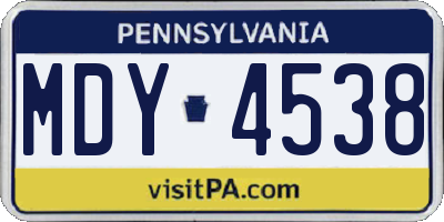 PA license plate MDY4538