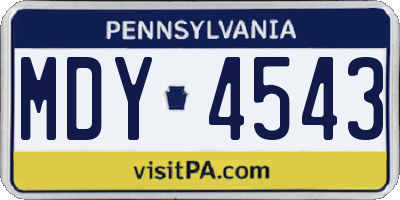 PA license plate MDY4543