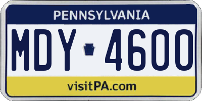 PA license plate MDY4600