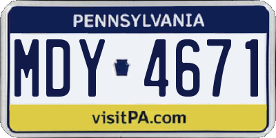 PA license plate MDY4671