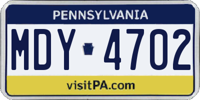 PA license plate MDY4702