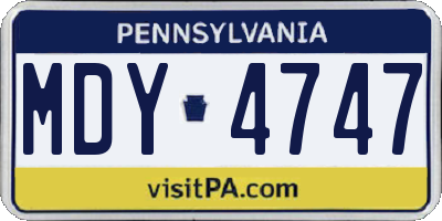 PA license plate MDY4747