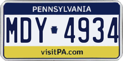 PA license plate MDY4934