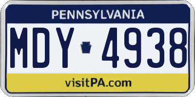 PA license plate MDY4938