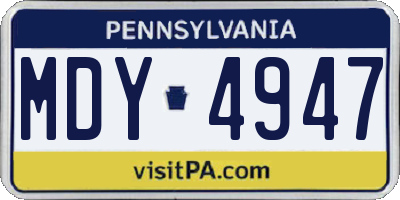 PA license plate MDY4947