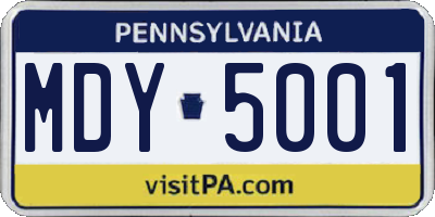 PA license plate MDY5001