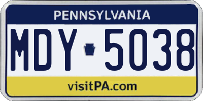 PA license plate MDY5038