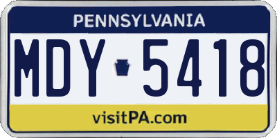 PA license plate MDY5418