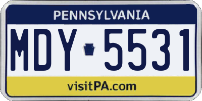 PA license plate MDY5531