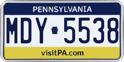 PA license plate MDY5538