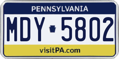 PA license plate MDY5802