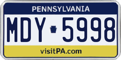 PA license plate MDY5998