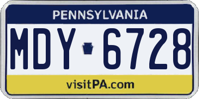 PA license plate MDY6728