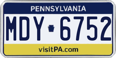 PA license plate MDY6752