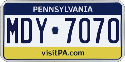 PA license plate MDY7070