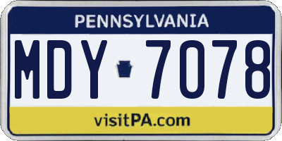 PA license plate MDY7078