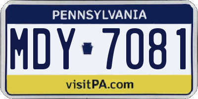 PA license plate MDY7081