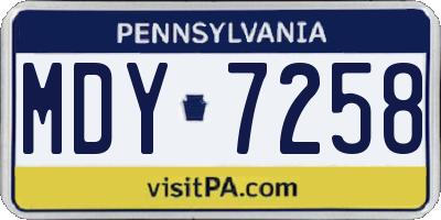 PA license plate MDY7258