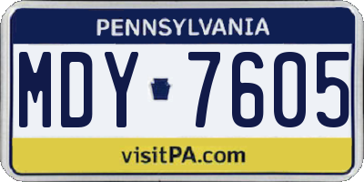PA license plate MDY7605