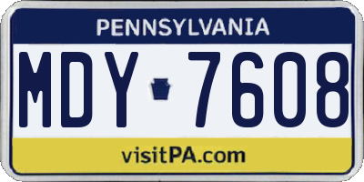 PA license plate MDY7608