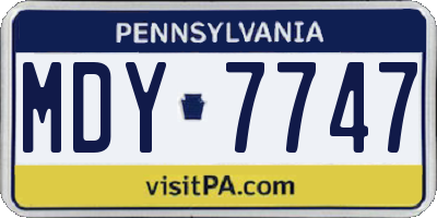PA license plate MDY7747