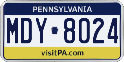 PA license plate MDY8024