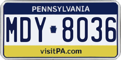 PA license plate MDY8036
