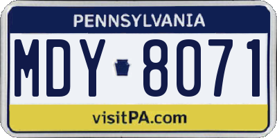 PA license plate MDY8071
