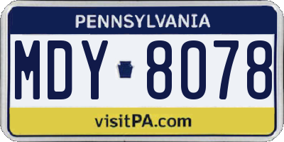 PA license plate MDY8078