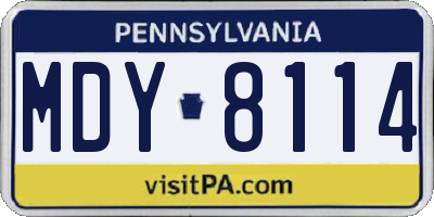 PA license plate MDY8114