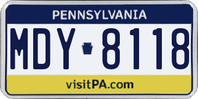 PA license plate MDY8118