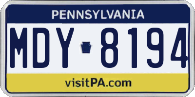 PA license plate MDY8194