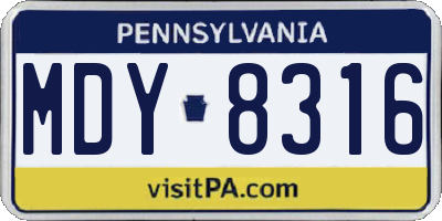 PA license plate MDY8316