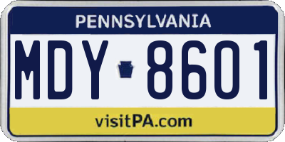 PA license plate MDY8601