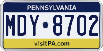 PA license plate MDY8702