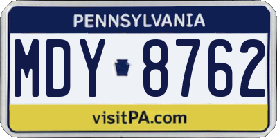 PA license plate MDY8762