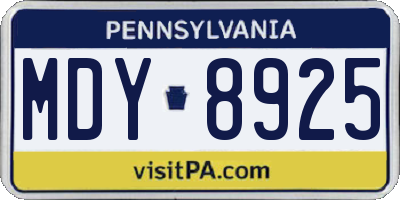 PA license plate MDY8925