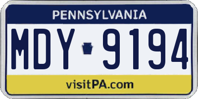 PA license plate MDY9194