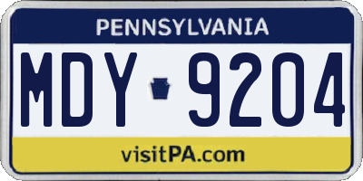 PA license plate MDY9204