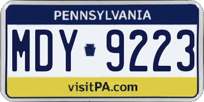 PA license plate MDY9223