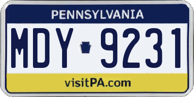 PA license plate MDY9231
