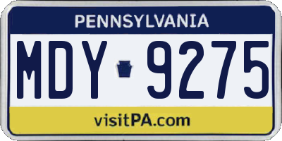 PA license plate MDY9275